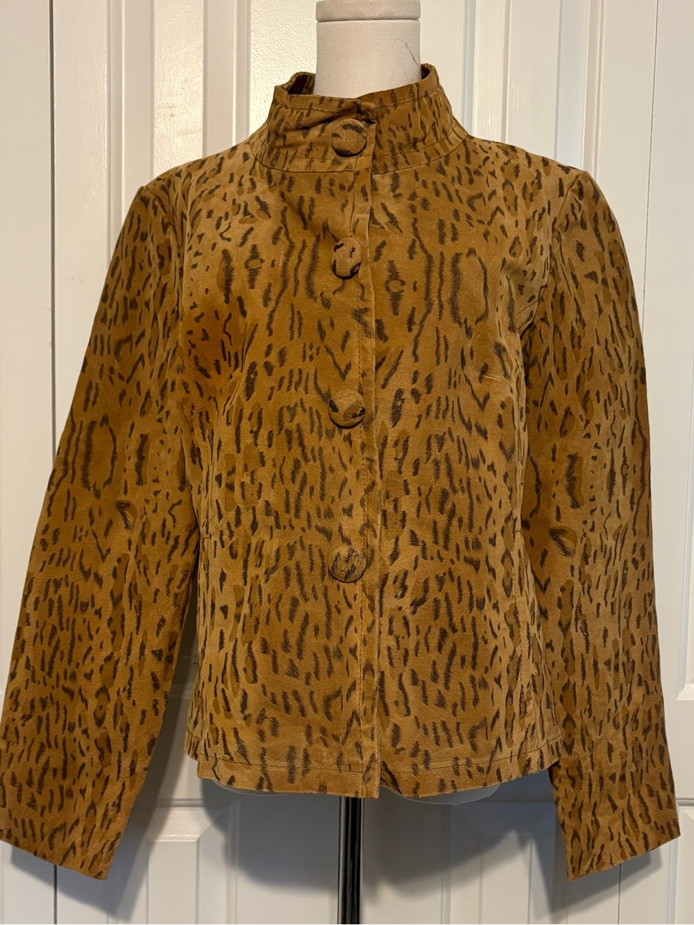 LIVE A LITTLE, Genuine Leather Animal-Print, Covered Button Jacket